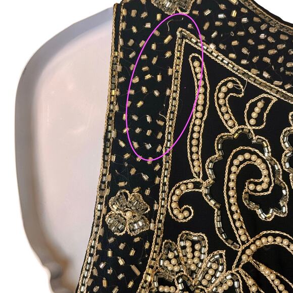 JKARA Gold Embellished Bodice A-Line Beaded Chiffon Long Dress Black Women's 8 - Picture 14 of 16